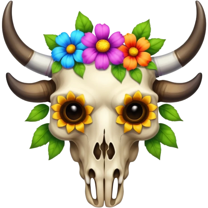 Bull skull with flowers coming out of its eye sockets  emoji