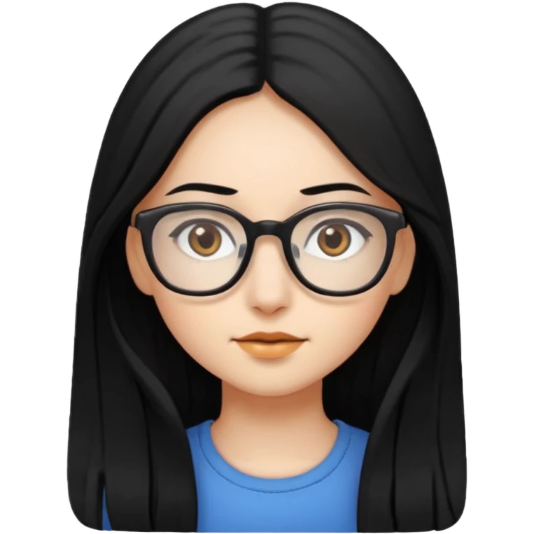 girl with long black hair, brown eyes, wearing glasses emoji