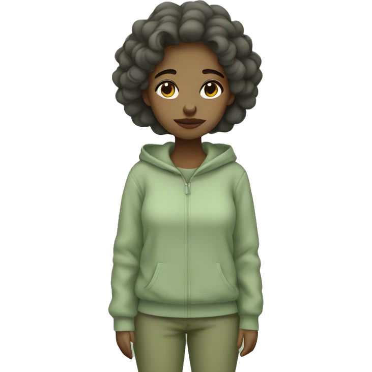 Aesthetic Sleepy-looking cute girl in sage green clothes emoji