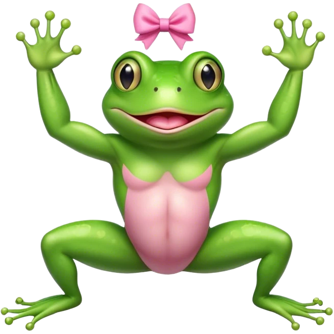 Green frog with pink bow flexing muscles emoji