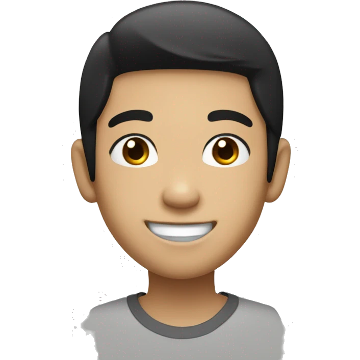 Asian boy with straight Balck hair and black eyes smile emoji