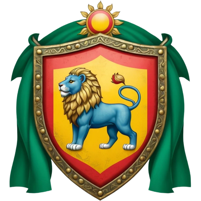 rectangular shield with the flag of Iran, with a lion and a sun emoji