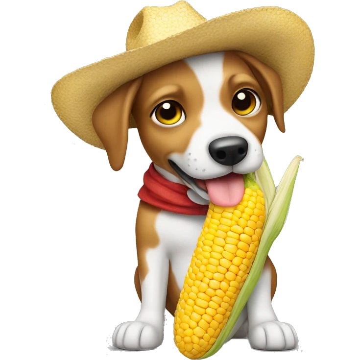 dog wearing cowboy hat eating corn on the cob emoji