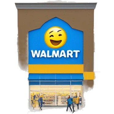 “Exterior of a Walmart store with the sunburst logo above the entrance, blue facade with yellow accents, large sliding glass doors, and shopping carts lined up outside, capturing the look of a busy retail supercenter.” emoji