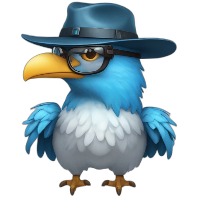 Crazy funny Cyberpunk Articuno head with beautiful smile wearing glasses and hat emoji