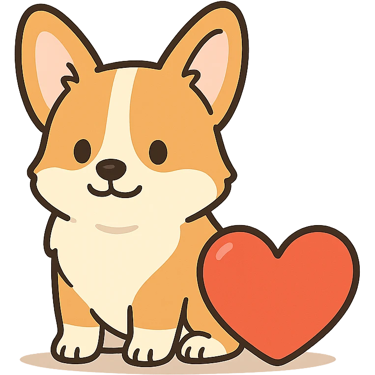 A corgi with a heart next to him emoji