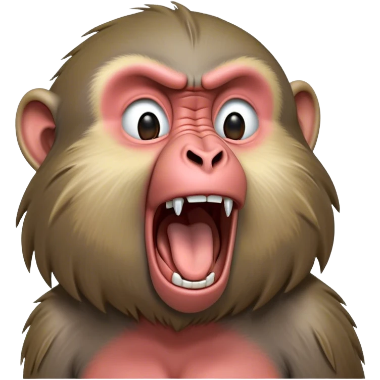 Cinematic Realistic Cute Yawning Baboon Portrait Emoji, Head tilted slightly with a dramatic, wide-open yawn, showcasing a soft, textured face with gently drooping features and half-closed, drowsy eyes, rendered with lifelike natural detail and warm shadows, high shine, relaxed yet expressive, styled with a dash of wild charm, soft glowing outline, capturing the essence of a sleepy yet affectionate baboon that appears ready to stretch out for a hearty nap! emoji