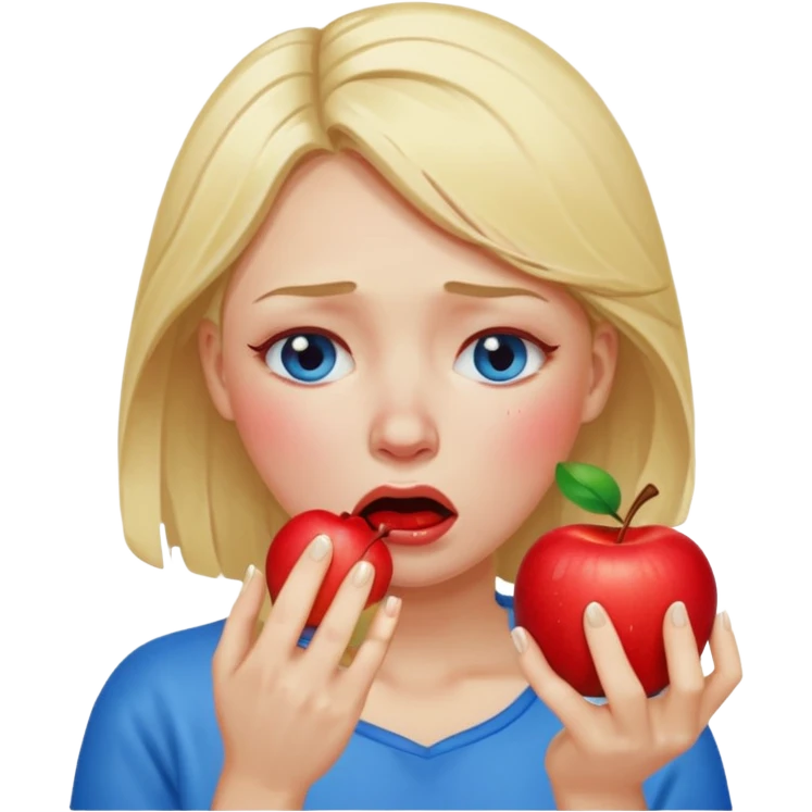 woman crying eating apple. make tears blue color and hair blonde emoji