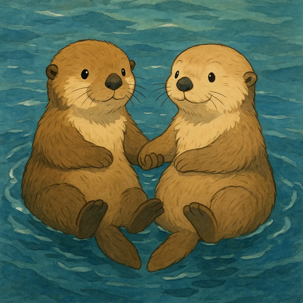 two sea otters holding hands emoji