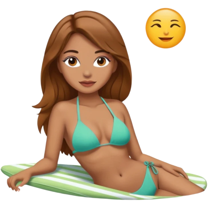 Woman light brown hair light olive skin make up sunbathing bikini emoji