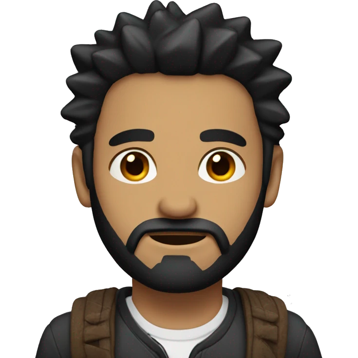 Man with black hair and beard. Spiky hair, brown eyes. emoji