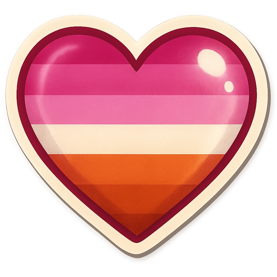 lesbian pride flag heart, sticker style, bold outline, glossy finish, for use as a sticker emoji