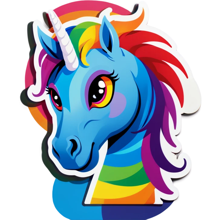 A rainbow colored horse with a very large horn in between its eyes emoji