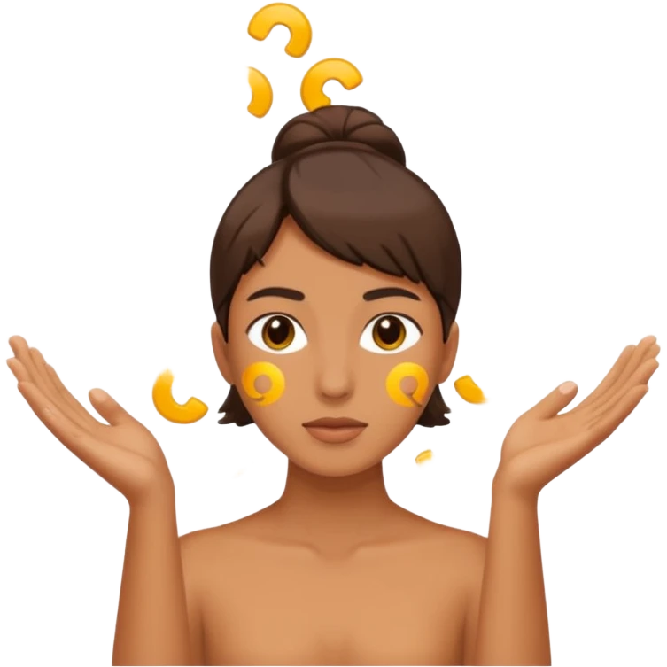 Floating symbols rotating around head, one snapping into place emoji