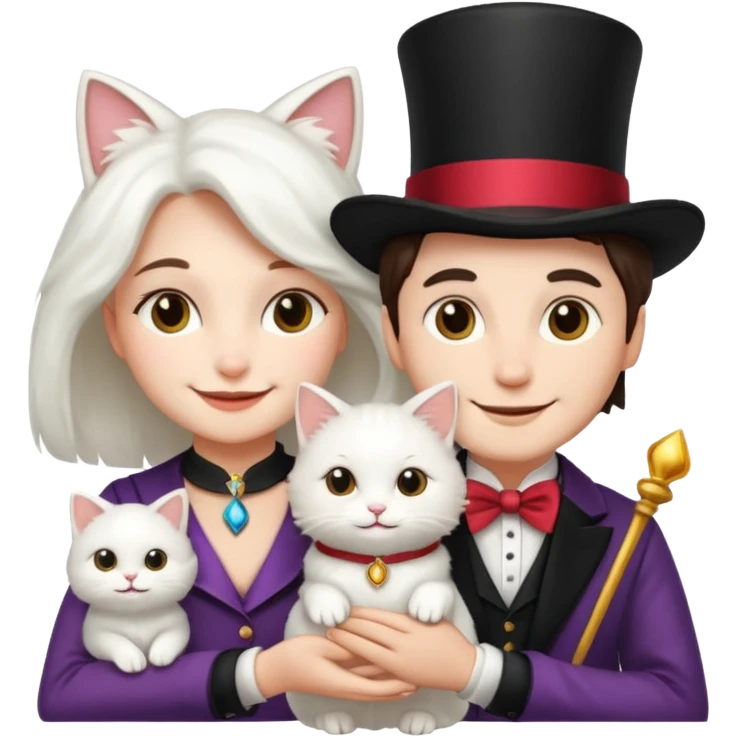 magician couple and their pet cat emoji