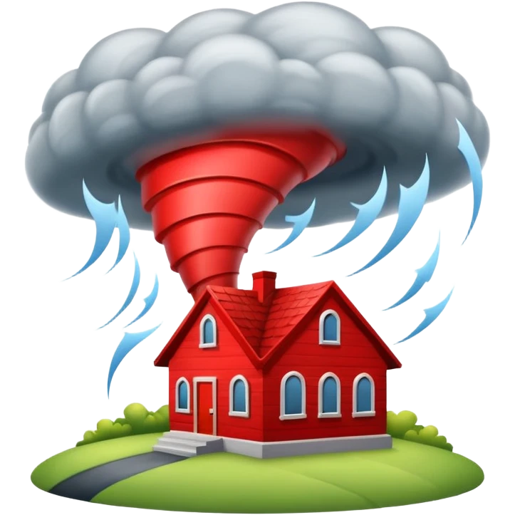Tornado in storm with red home emoji