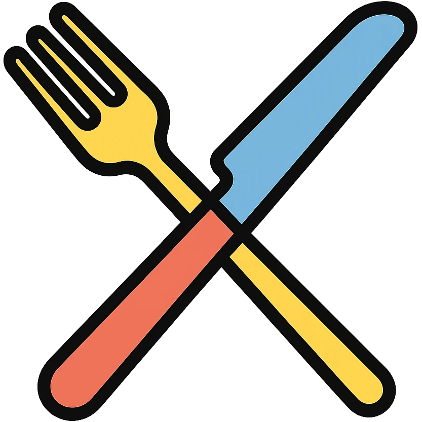 colored icon of crossed fork and knife symbolizing restaurant emoji