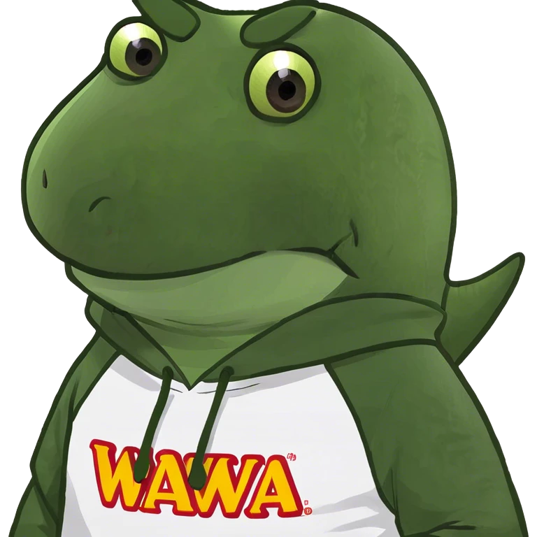 dinosaur wearing a wawa hoodie emoji