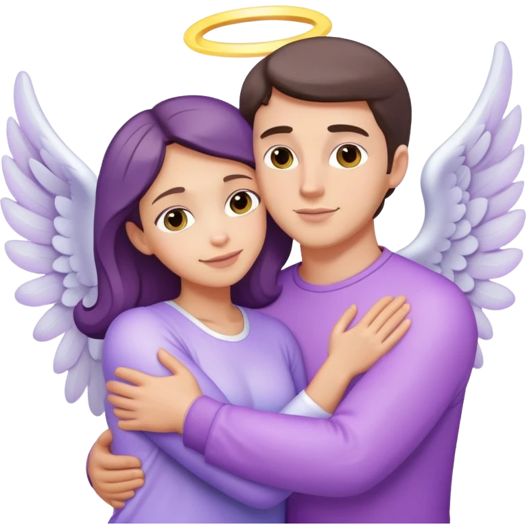 White brunette man light hugging a pastel purple woman angel emoji