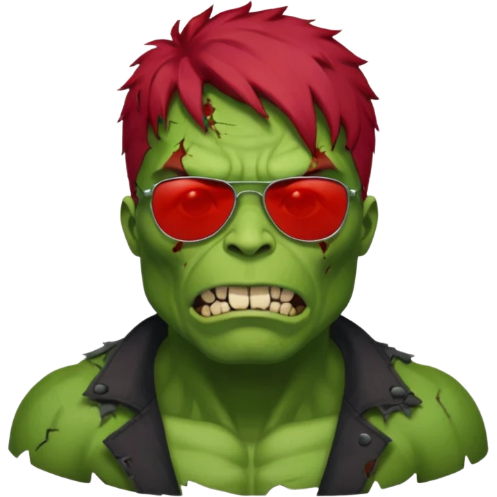 Zombie hulk with red hair and sun glasses emoji