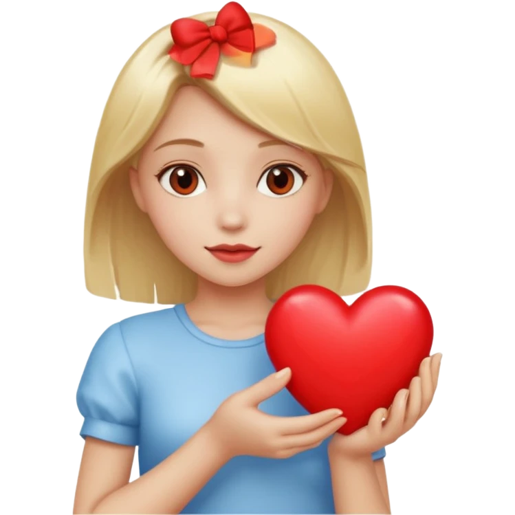prayer girl blond hair red heart in her hands emoji