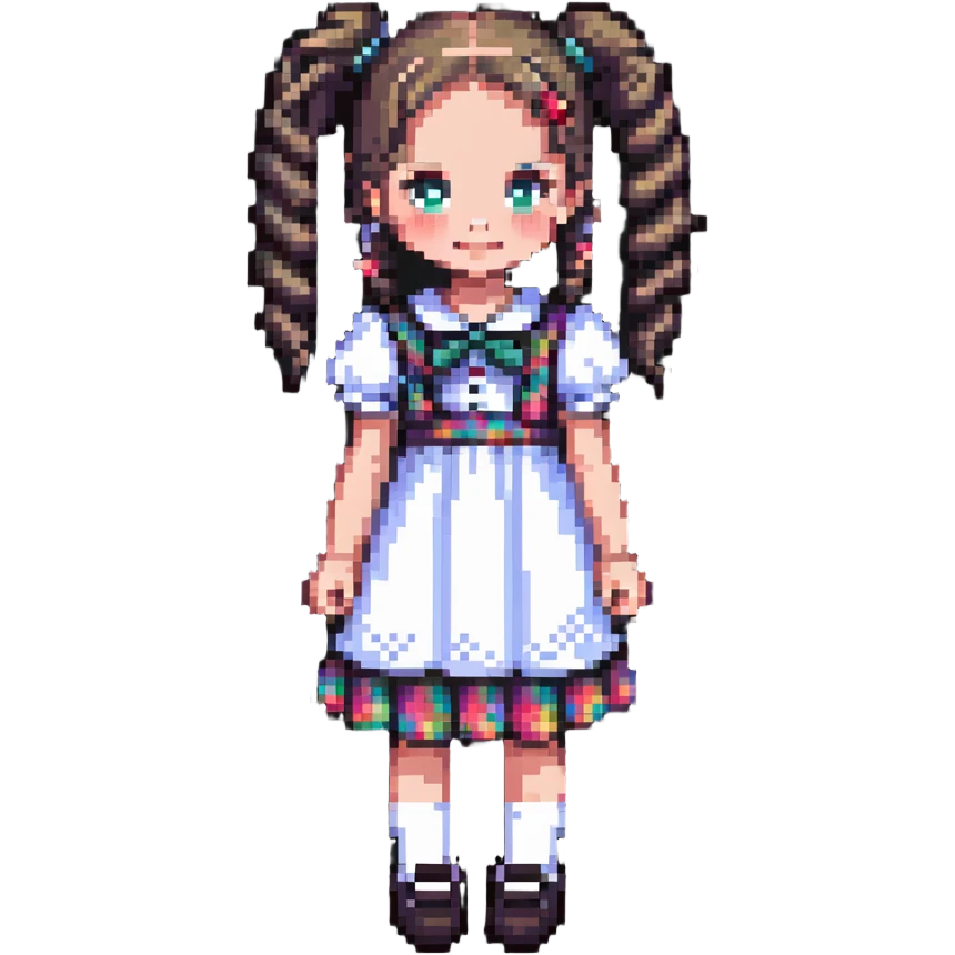 Little girl with pigtails in a cute dress emoji