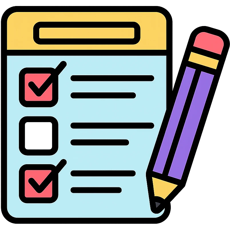 survey form with checkboxes and a pencil emoji