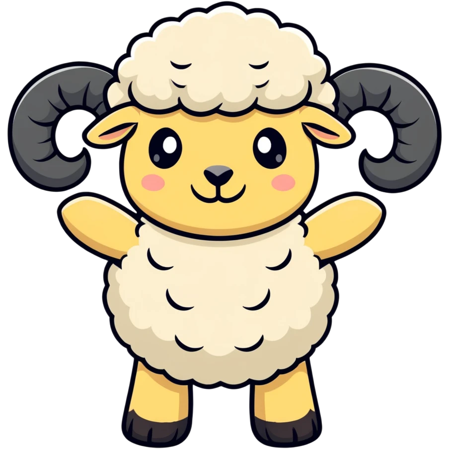 buff sheep, flexing, confident expression, cartoon style emoji