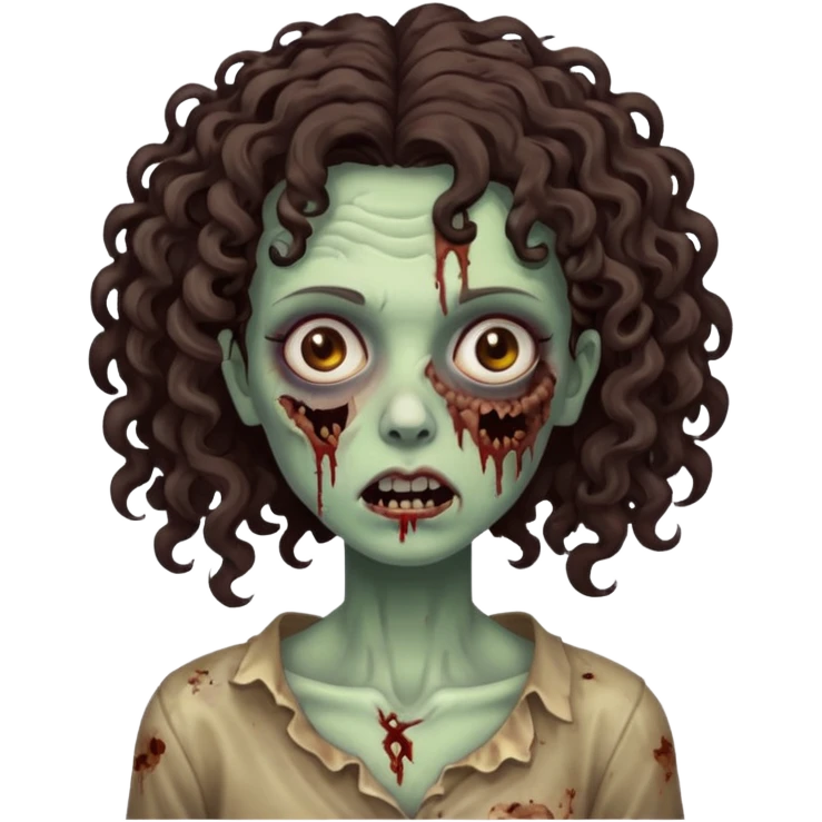 Zombie woman with curly, dark brown hair (not thick or voluminous)  emoji