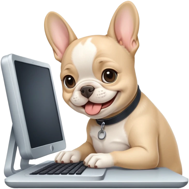 Frenchie working behind computer emoji