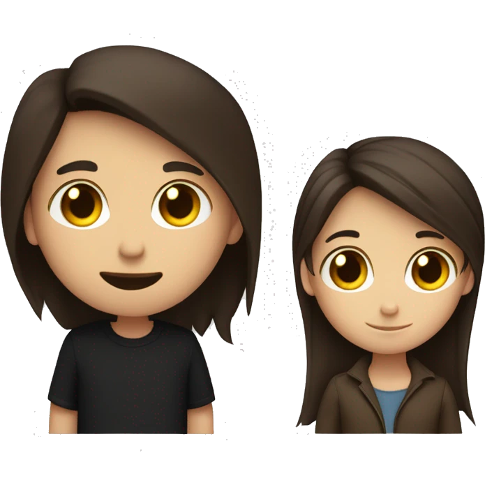 Hug boy and gir. girl in brown hair. boy in black hair. emoji