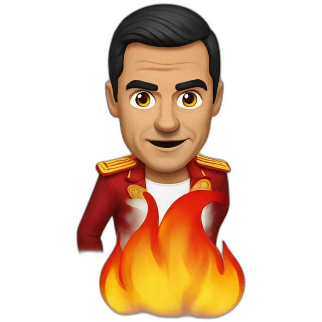 Pedro Sánchez with a Spain and flames  emoji