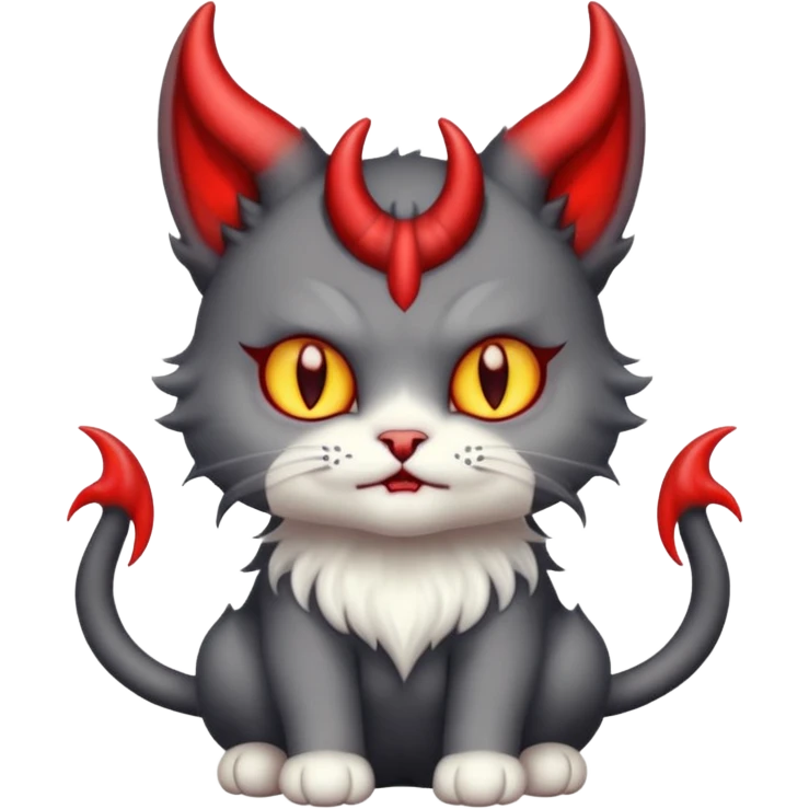 blackish grey and white baby devil satan cat with horns  emoji
