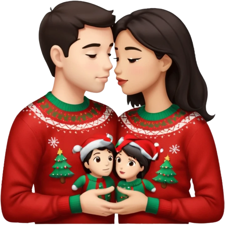 date night christmas couples, dark hair, about to kiss each other emoji