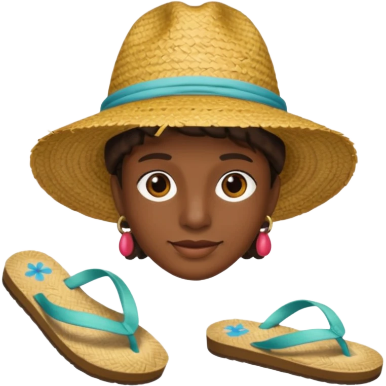 Visage.  Créole réunionnais ti jean chapeau paille savate  au pieds  emoji