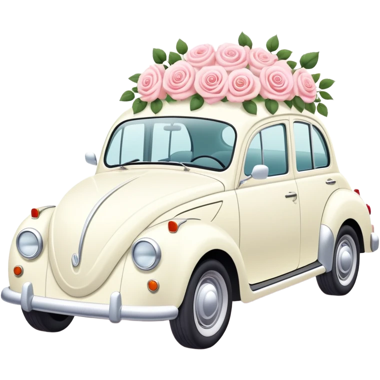 Gorgeous romantic pastel White Wedding car with beautiful pastel roses emoji