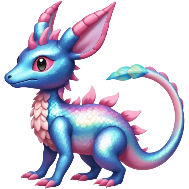 Shiny Horned Helioptile-Salandit-Sylveon-Amaura-Fakémon-hybrid-creature (full body)  emoji