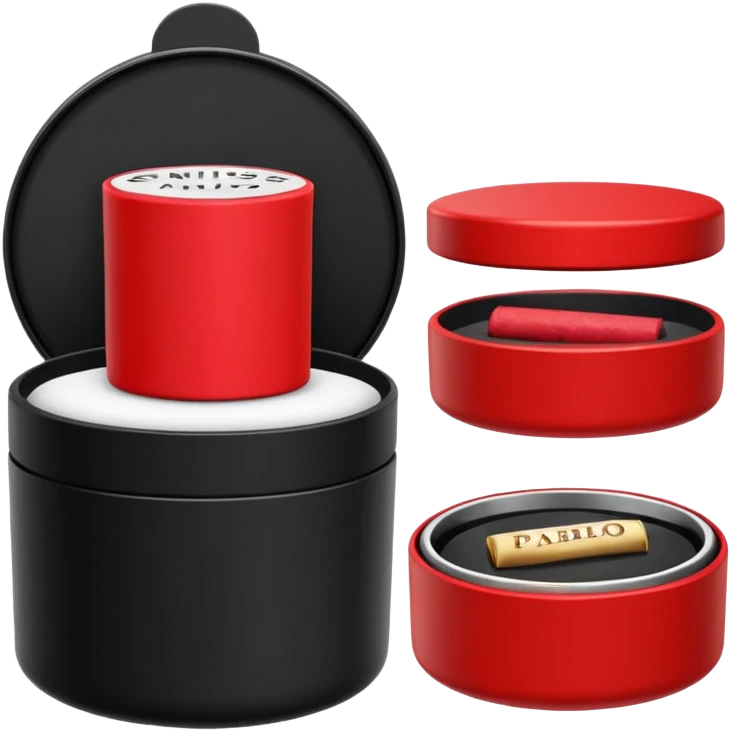 A swedish snus/lip pillow in the box black little box and write on them mini pablo (red) emoji
