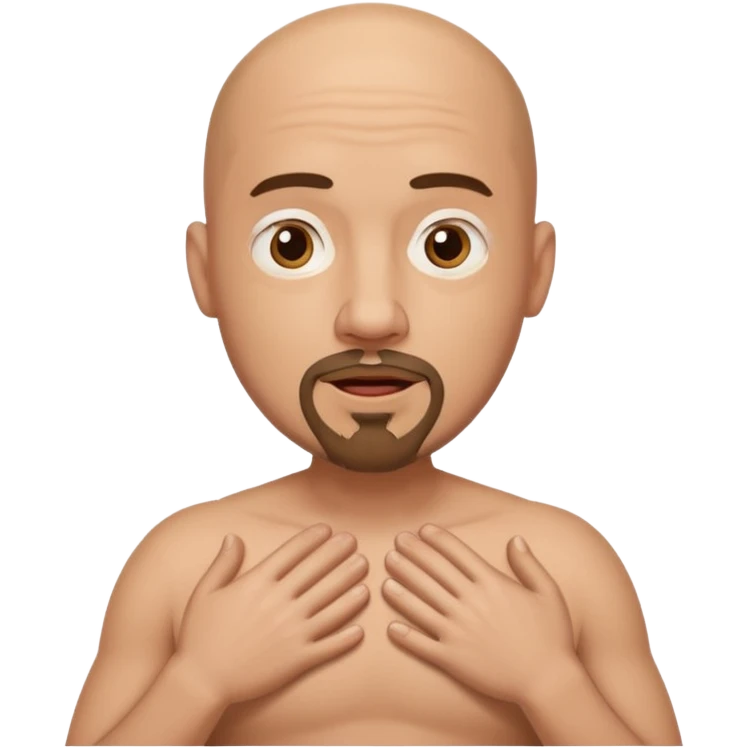 Bald man with goatee grabbing chest in surprise emoji