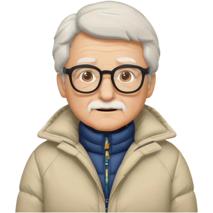 old man in puffy winter coat, wearing glasses emoji
