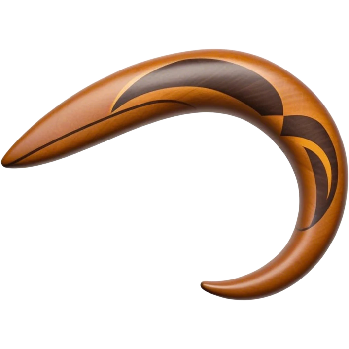 Cinematic Realistic Boomerang Emoji, depicted as a sleek, curved traditional Aboriginal tool rendered with detailed textures and a dynamic sense of motion, symbolizing cultural significance and natural craftsmanship under warm earthy lighting. emoji