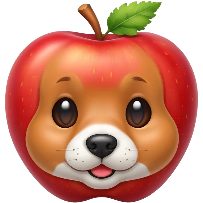 un manzana con orejas de perro y una zanahoria como nariz emoji