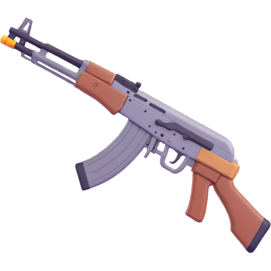 AK-47 assault rifle, simplified cartoonish look, 3D emoji style emoji