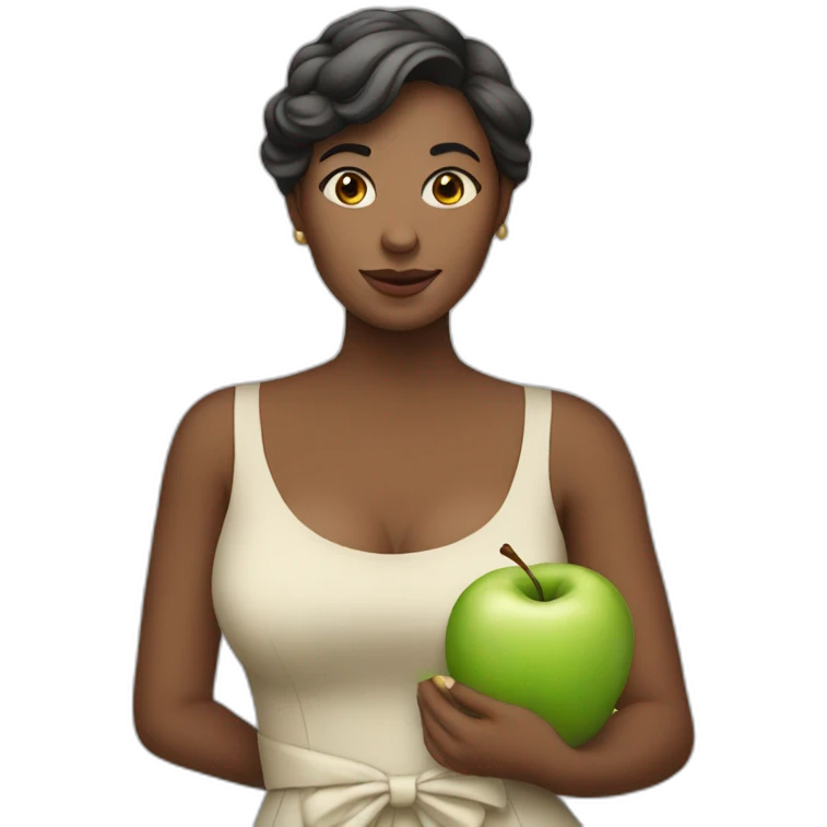 woman in dress holding apple emoji