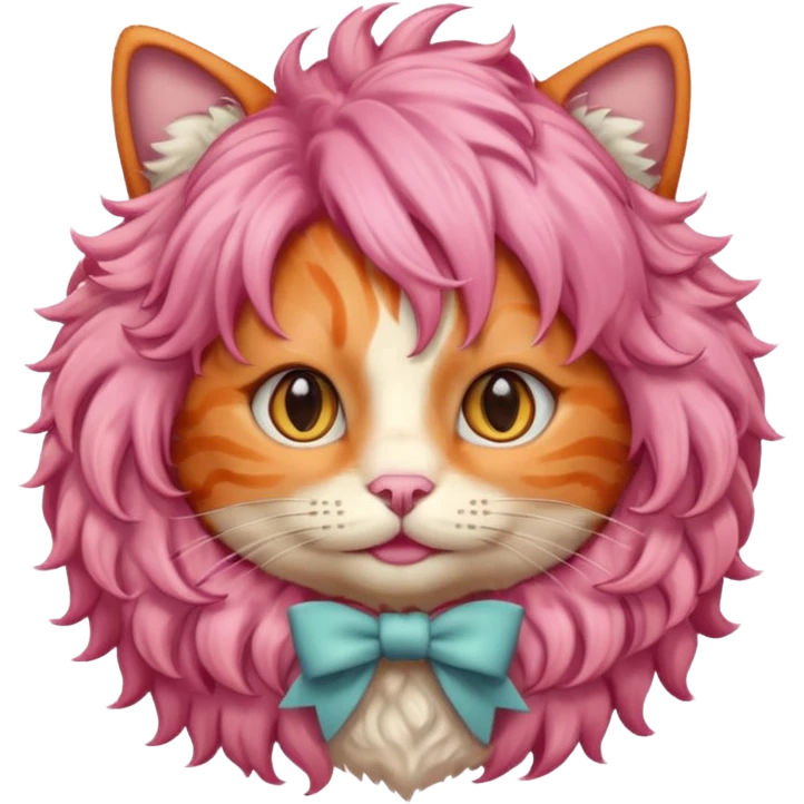 Orange cat wearing pink curly wig  emoji