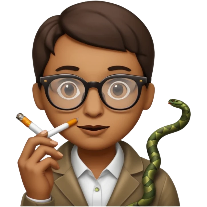 can you create a sneaky SNAKE with big glasses smoking a cigarrette - with light brown hair, with hands on her chin as if she's innocent but with a bitchy look in her eyes and cigarrette in the mouth - the emoji itself is a snake with all these characteristics emoji