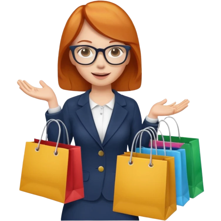 ginger woman with glasses holding shopping bags emoji
