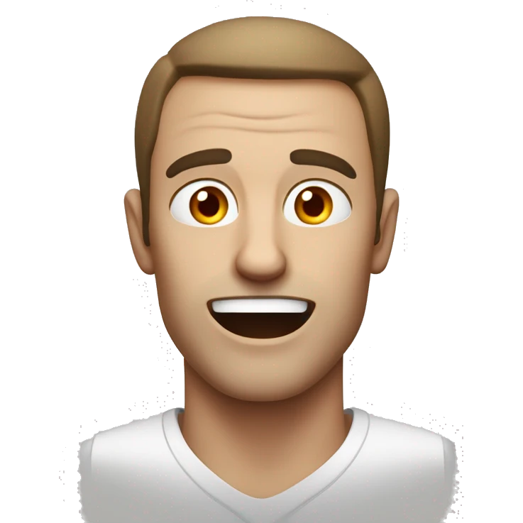 Picture a white man, where the eyes are bloodshot red with a tired or dazed expression. The eyebrows are slightly raised, and the mouth is either in a lazy smile or slightly open in a neutral way. emoji