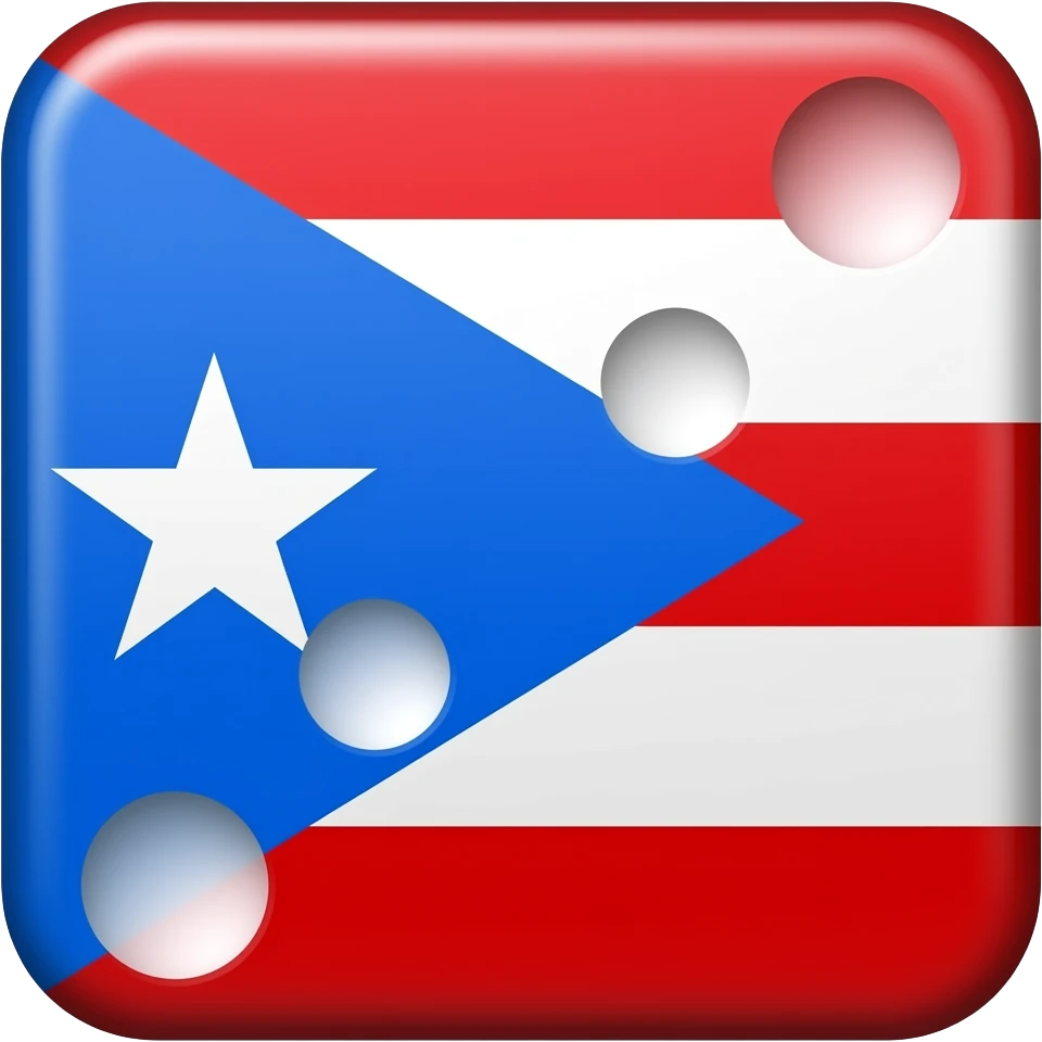 Create a high-quality emoji-style domino inspired by Puerto Rico. Keep the classic domino shape with visible dots. Use Puerto Rican flag colors (red, white, blue) or a subtle flag detail. emoji