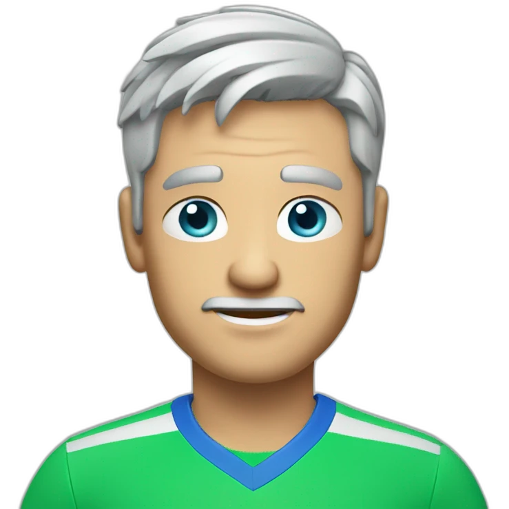 Draw man with grey hair and blue eyes in green tshirtplaying tennis emoji